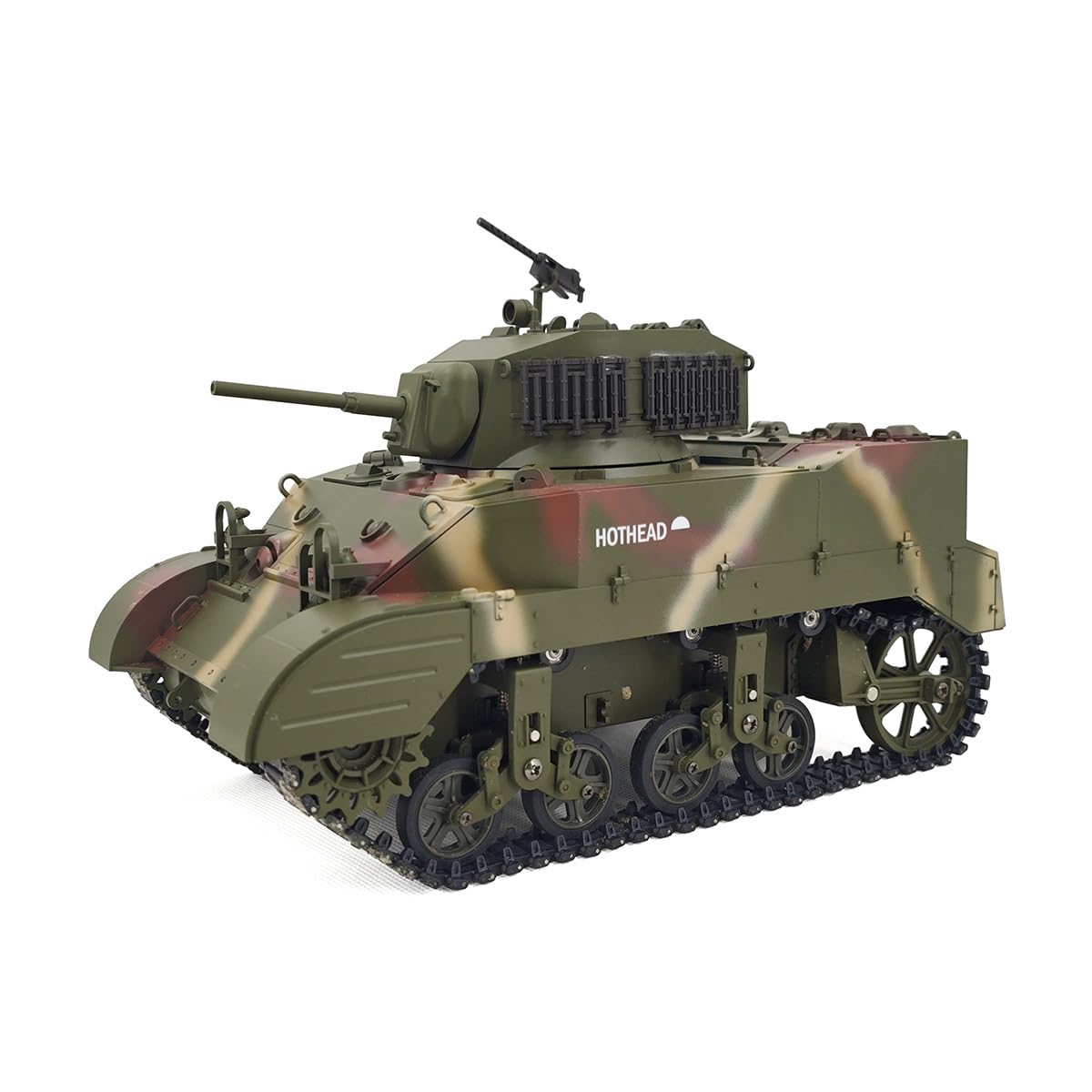 Czołgi RC dla dorosłych, skala 1/16 2,4 G US M5A1 Stuart lekki czołg model z dźwiękiem, efektami świetlnymi i teleskopowym układem wydechowym, zestawy modeli zdalnego sterowania 2,4 G (RTR)