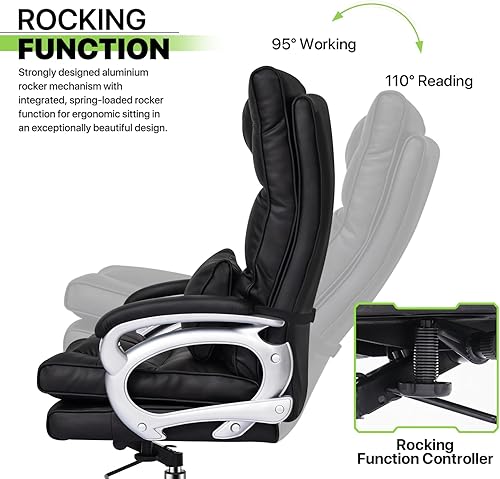 Miniatura 5 de Magshion Silla ejecutiva de oficina con respaldo alto, ajustable, silla giratoria ergonómica de piel sintética para computadora con soporte lumbar