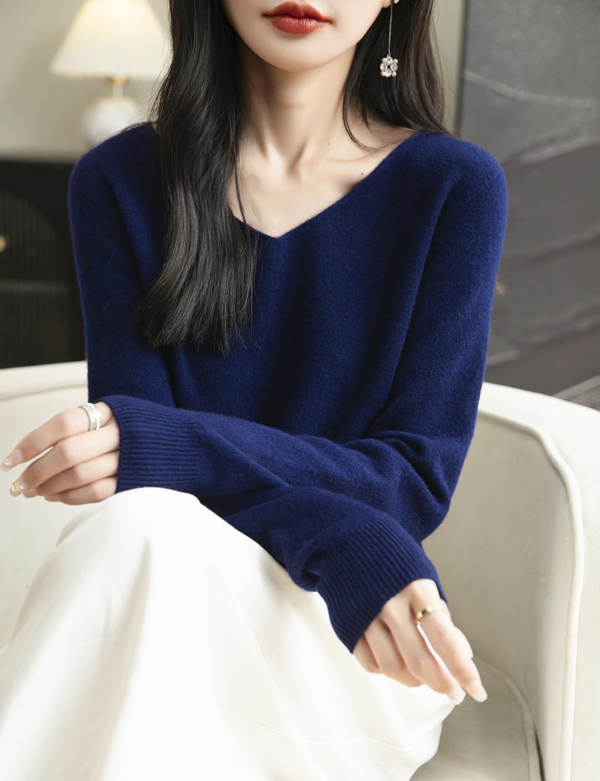 Chanyarn Damen 100% Merinowolle Pullover 2024 First-Line-Ready-to-Wear Langarm Nahtloser Strickpullover