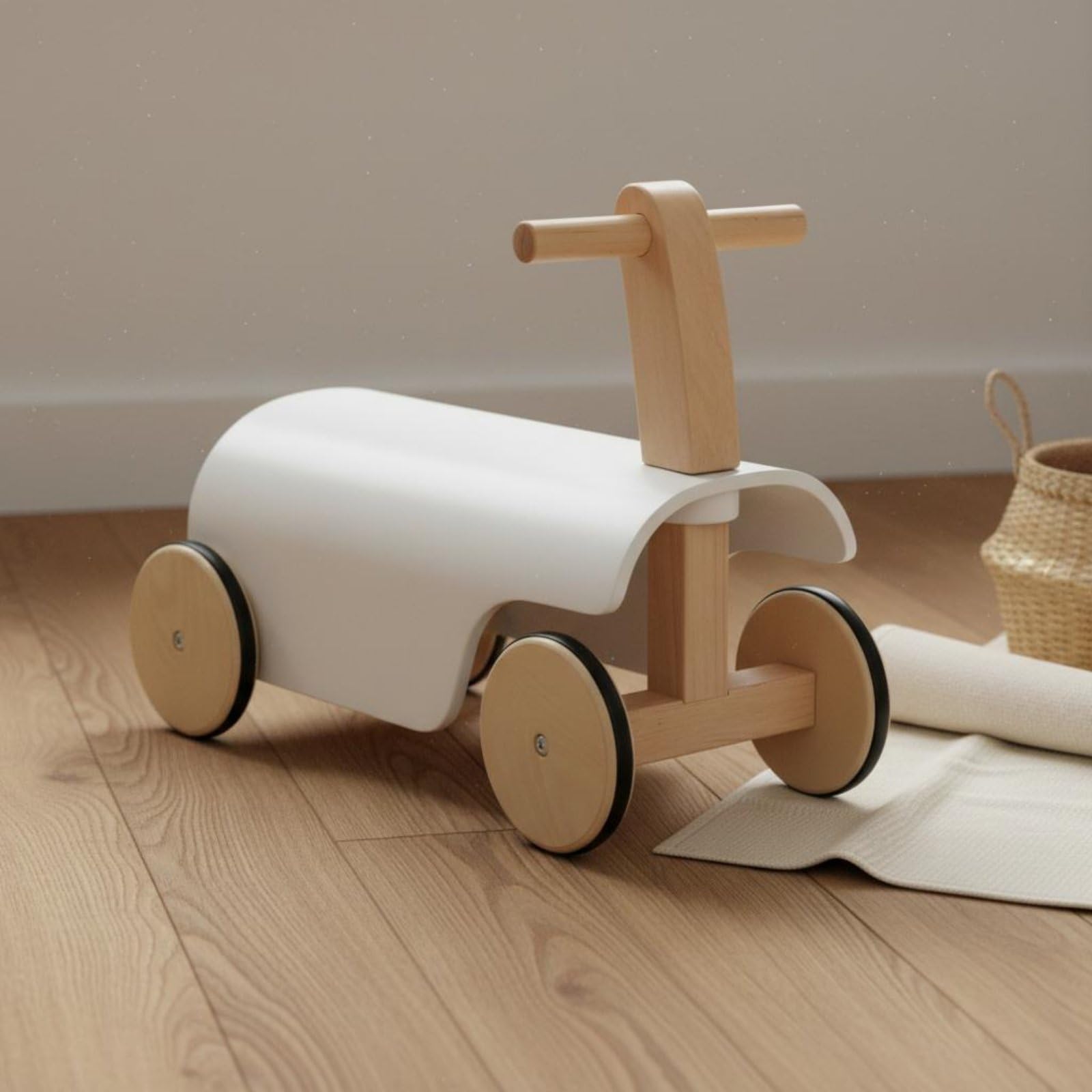 harayaa Draisienne Enfant Bois Vélo sans Pédales Marche Apprentissage avec Bords Lisses Bandes Antidérapantes pour Glisse Contrôlée et Direction Facile, Rose Poudré
