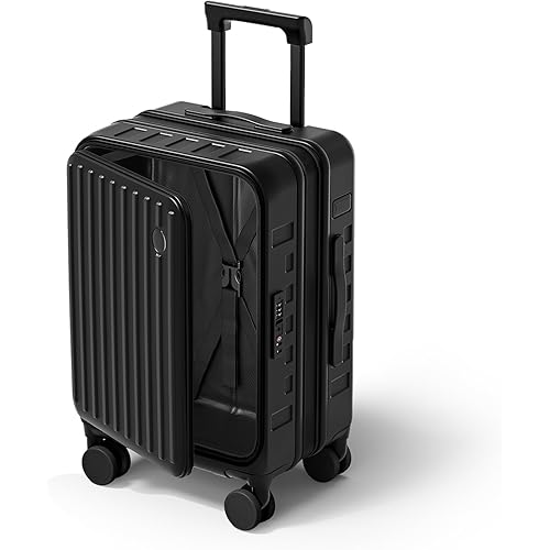 Expandable Lightweight PC Hard Shell Suitcase, Carry On Luggage with TSA Lock, 360° Silent Spinner Wheels, Top Opening & Cup Holder - Ideal for Business Travel Suitcase (Black)