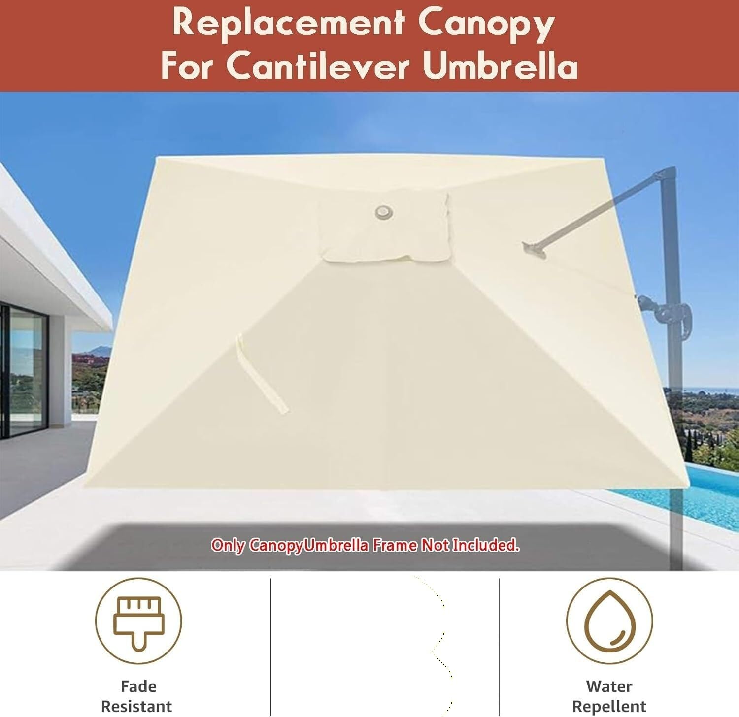 Zapasowy baldachim do parasola na wsporniku kwadratowym, poliester, górna część parasola tarasowego, rama nie wchodzi w skład zestawu 1 szt.(Beige,8x8ft)