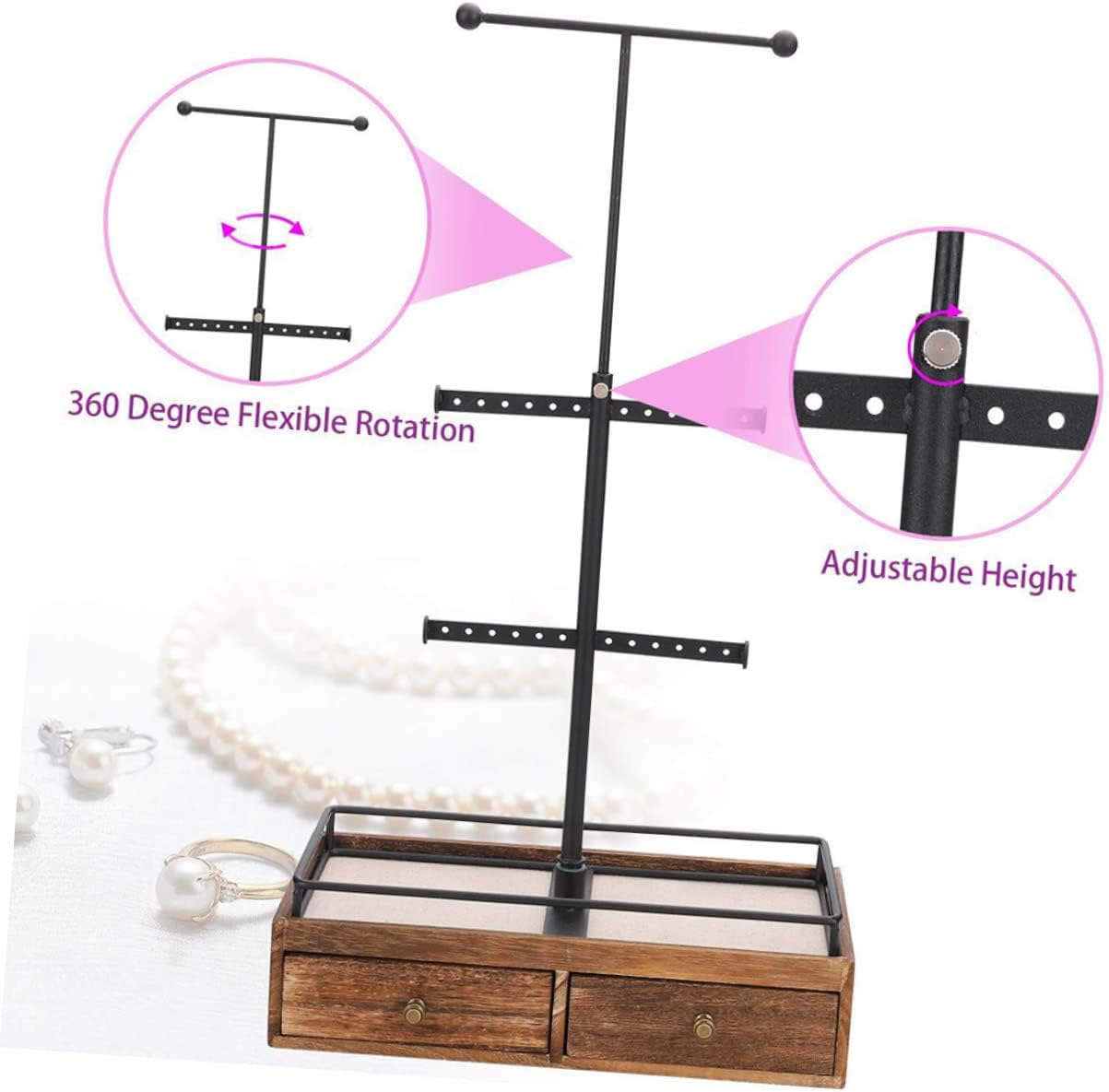 Multi-layer Wooden Jewelry Rack Retro Design Jewelry Organizer for Bracelets Necklaces Earrings and for Dorm and Home Decor
