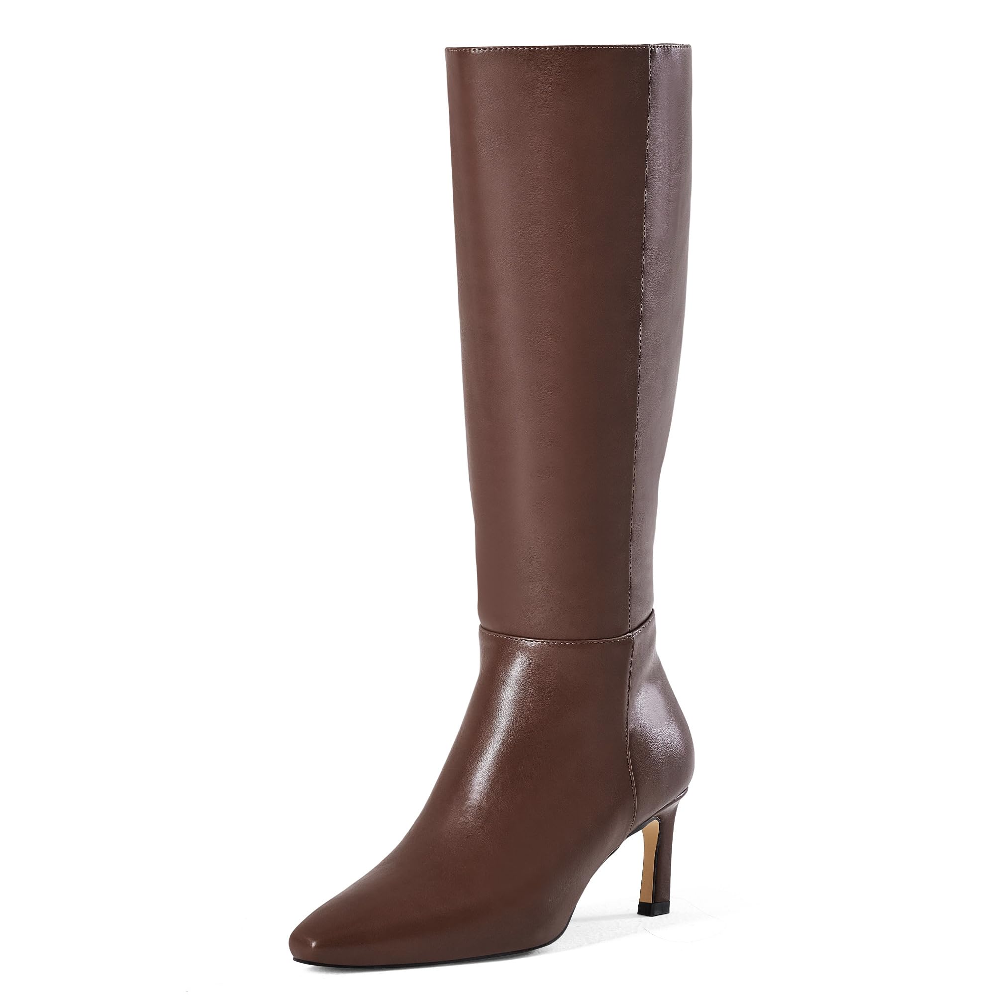 GENSHUO Damen Kniehohe Stiefel Kitten Heels, eckige Spitze, bequemer Blockabsatz 5 cm, Herbst Winter