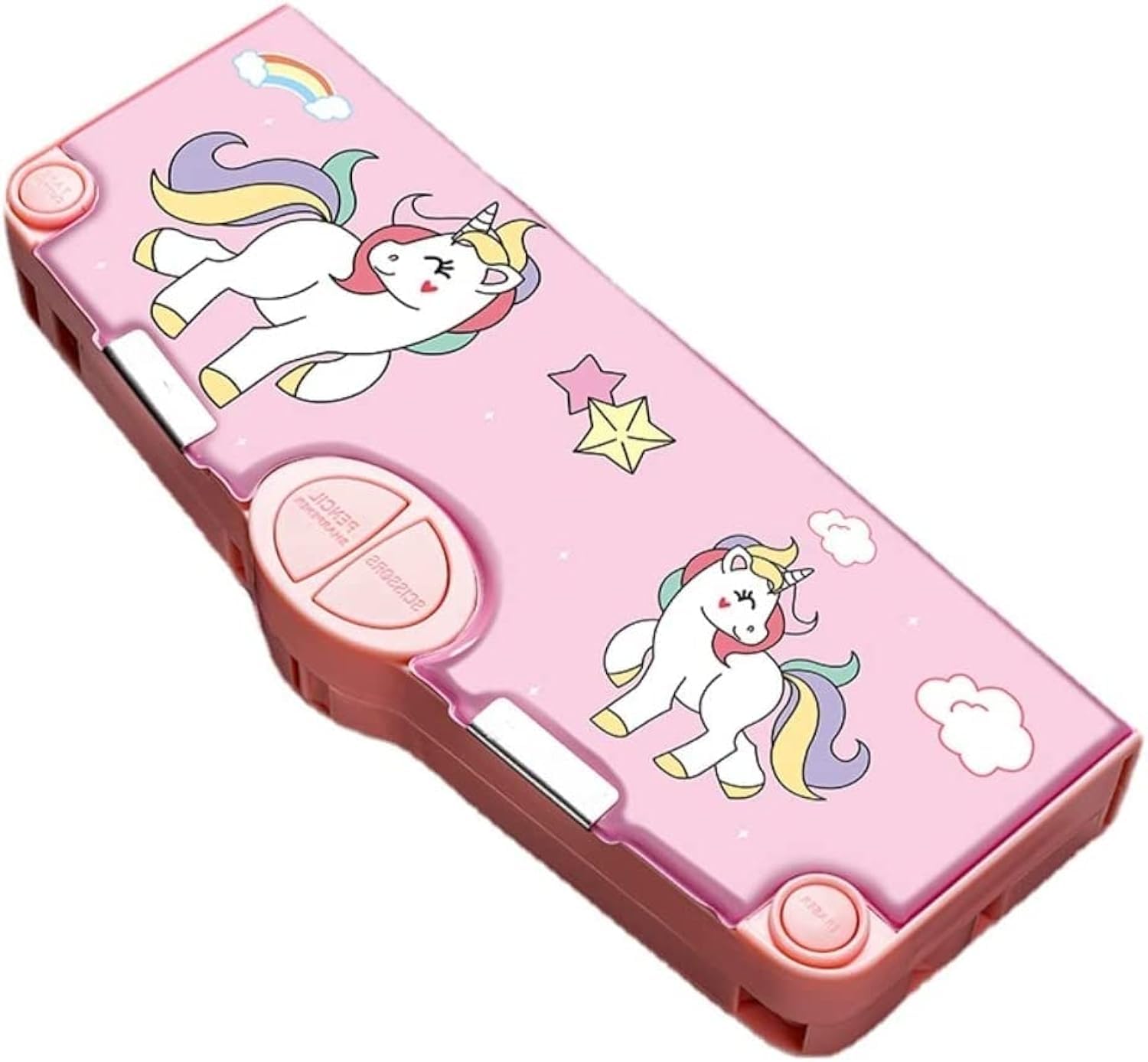 Loiisgy Multifunctional Stationery Box High-Tech Cool Boy Automatic Pencil Box Children Primary School Students with Creative Large-Capacity Pencil Box (Pink)