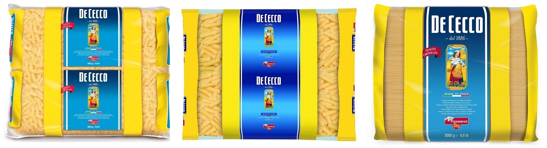 TESTPAKET De Cecco Fusilli - Tortiglioni - Spaghetti Pasta di Semola di Grano Duro Hartweizengrieß Pasta 100% Italienische Pasta Längliche Pasta und kurze Pasta ( 3 x 3Kg )
