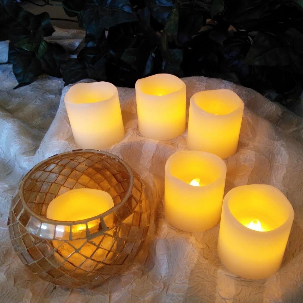 LED Lytes Battery Operated Candles Set of 6 Ivory Wax Candles 2" Tall