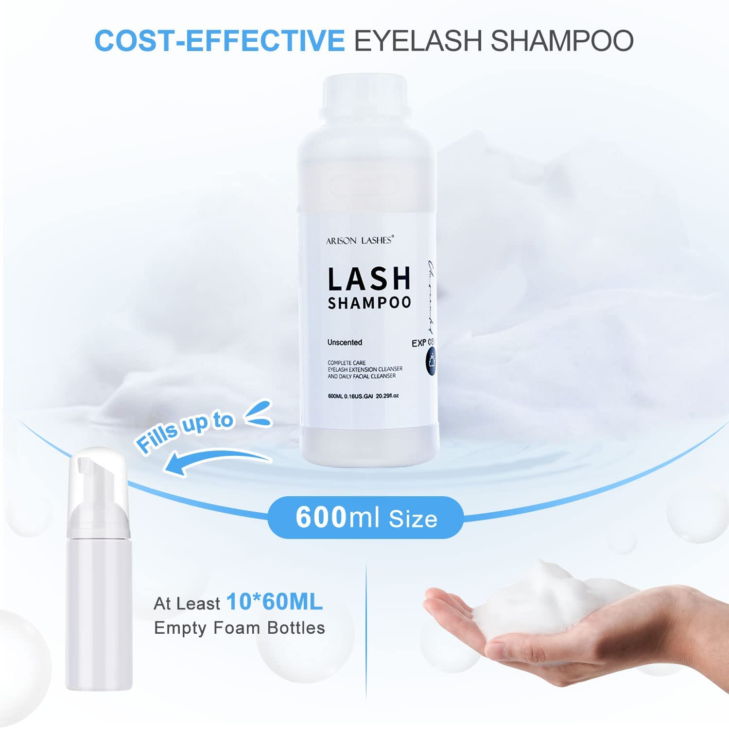 Shampoo, shampoo per ciglia per extension ciglia, detergente per ciglia, detergente per ciglia, 600 ml