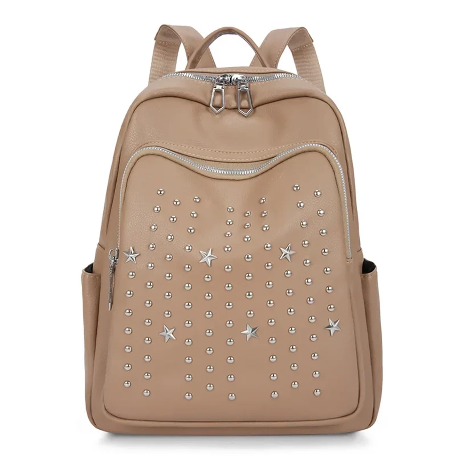 ZNJAMN Rivet Backpack Rivet Backpack Trend Star Rivet Backpack Women's Bag Travel Multipurpose Backpack for women(Khaki)
