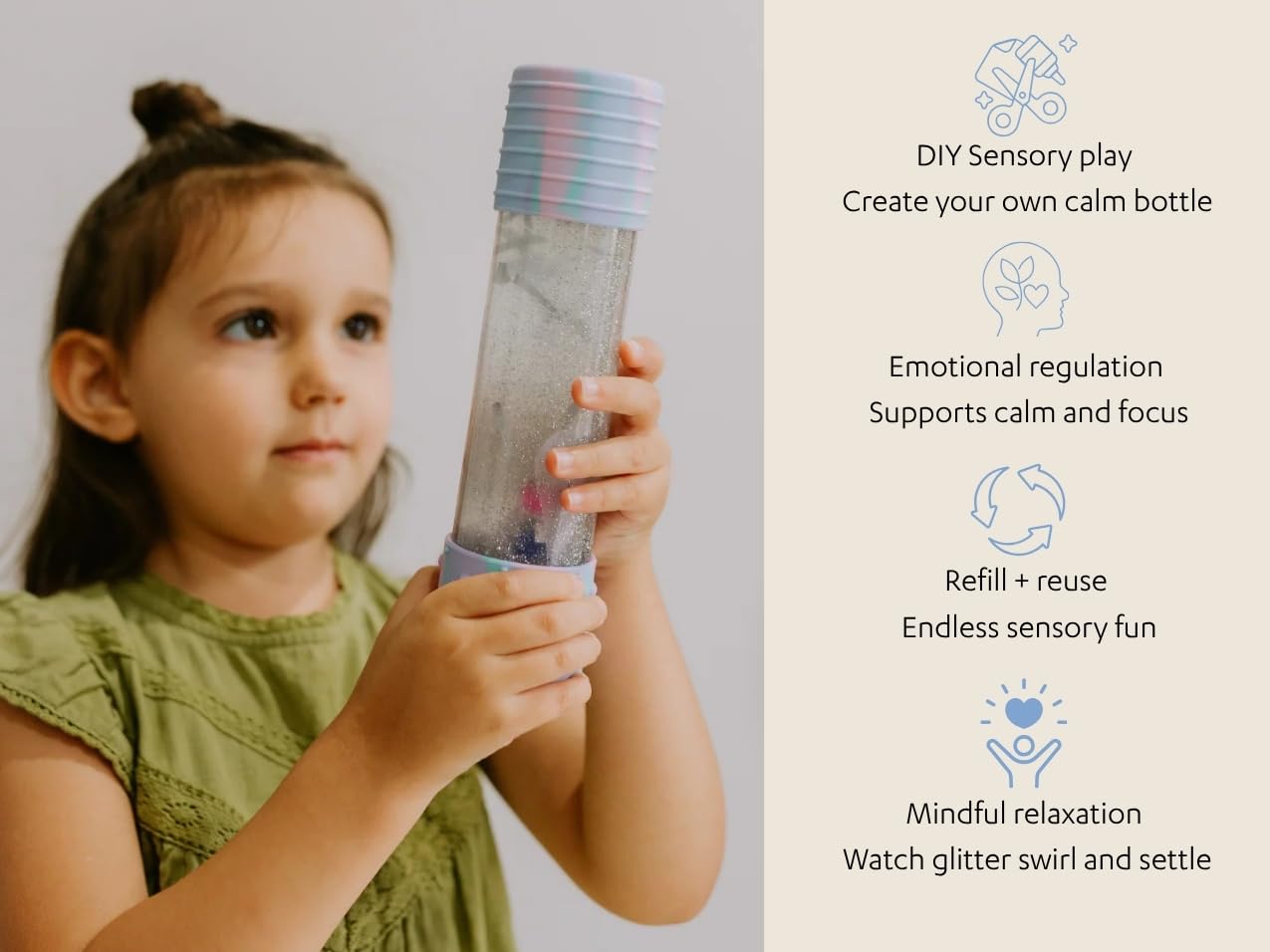 Jellystone Designs, Juego sensorial DIY Calm Down Bottle, botella sensorial para niños a partir de 3 años de edad, involucra, relaja y calma la ansiedad, unicornio, 21 x 5 cm