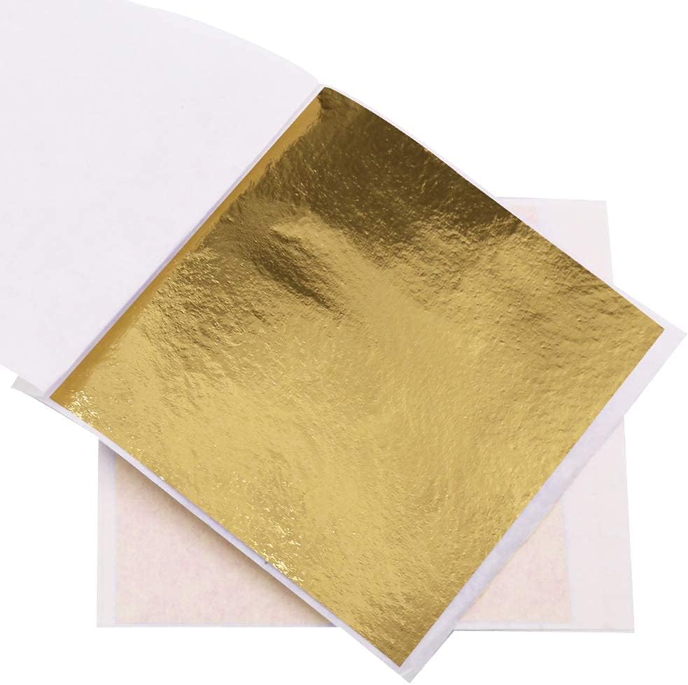 KINNO Gilding Gold Leaf Sheets, 3.15" by 3.35" Gilding Foil B Gold Foil Paper for Paintings, Arts Crafts, Nail Deco,Furniture