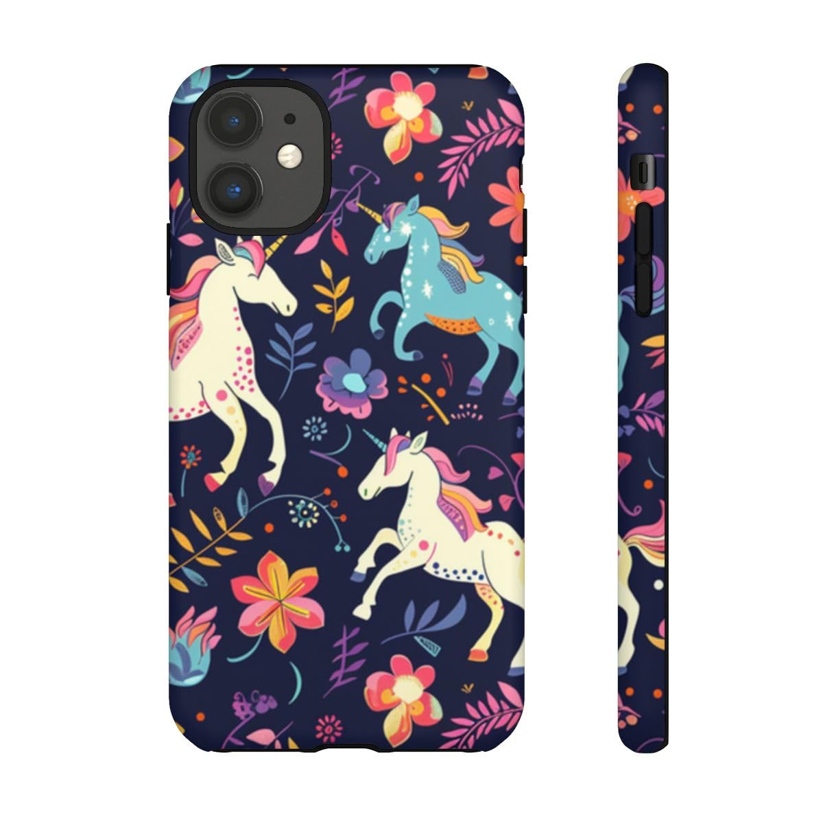 Coque iPhone 11 motif licorne coloré bleu rigide mate - 2