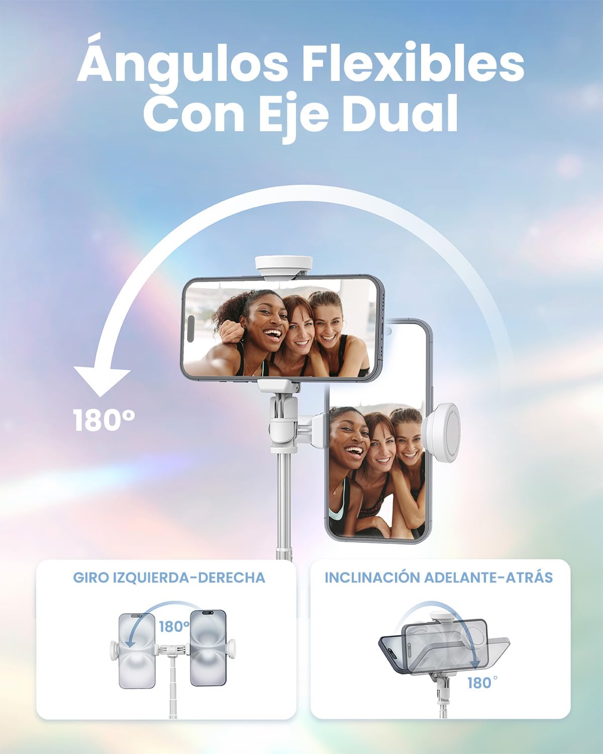 KraftGeek 168cm Palo Selfie Trípode para Movil con Apertura Automática, Tripode Movil Extensible con Control Remoto Bluetooth, Tripe Telemovel Portátil Compatible con iPhone/Samsung/Android, Blanco