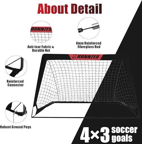 Miniatura 3 de Portería de fútbol para niños, red de fútbol desplegable para patio trasero, juego de 2 con funda de transporte portátil