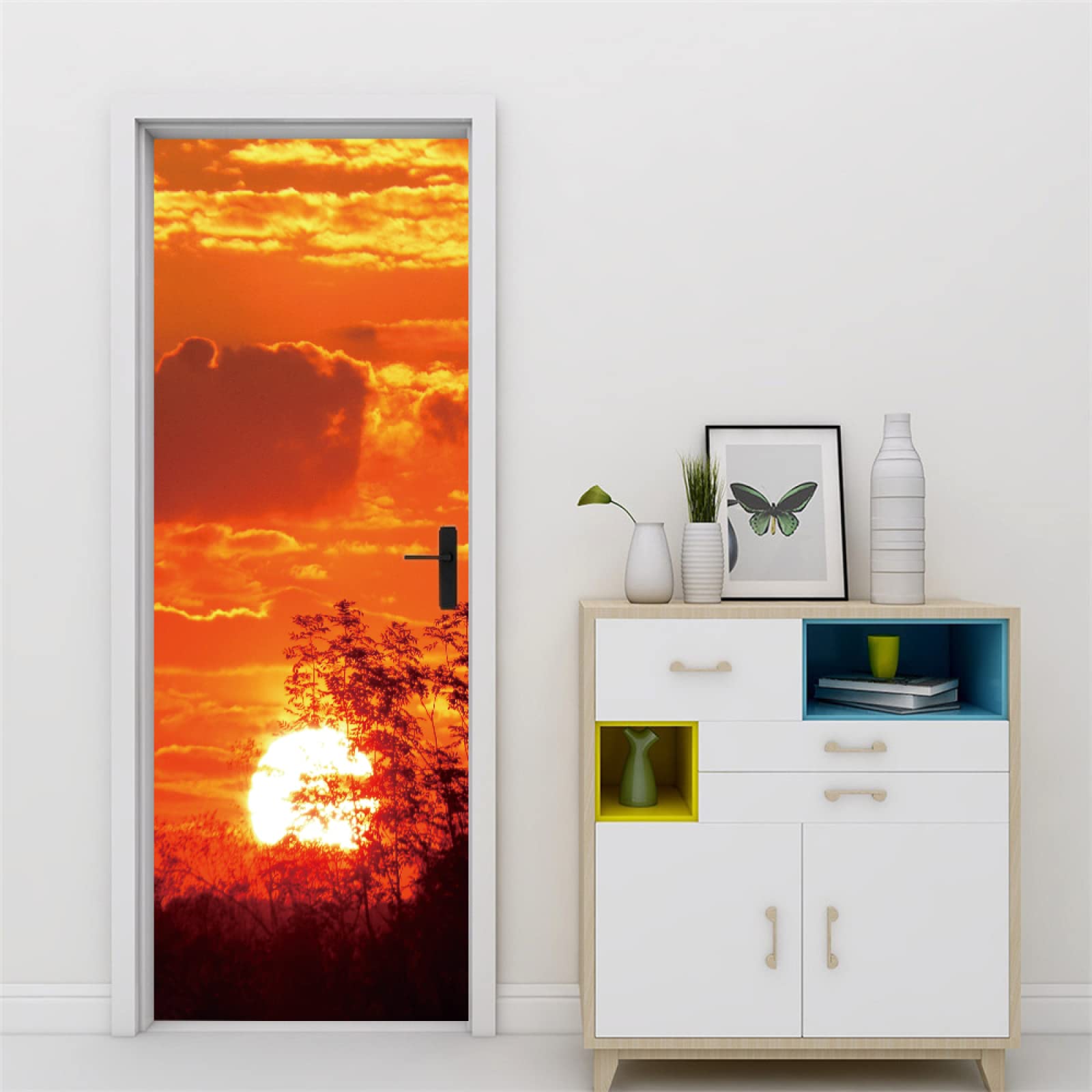 TüRaufkleber TüRtapete Fototapete TüRfolie Selbstklebend 3d Motiv FüR TüRen TüR Bekleben Folie Braune Sonne 77 X 200cm(30,31 X 78,7 Zoll)