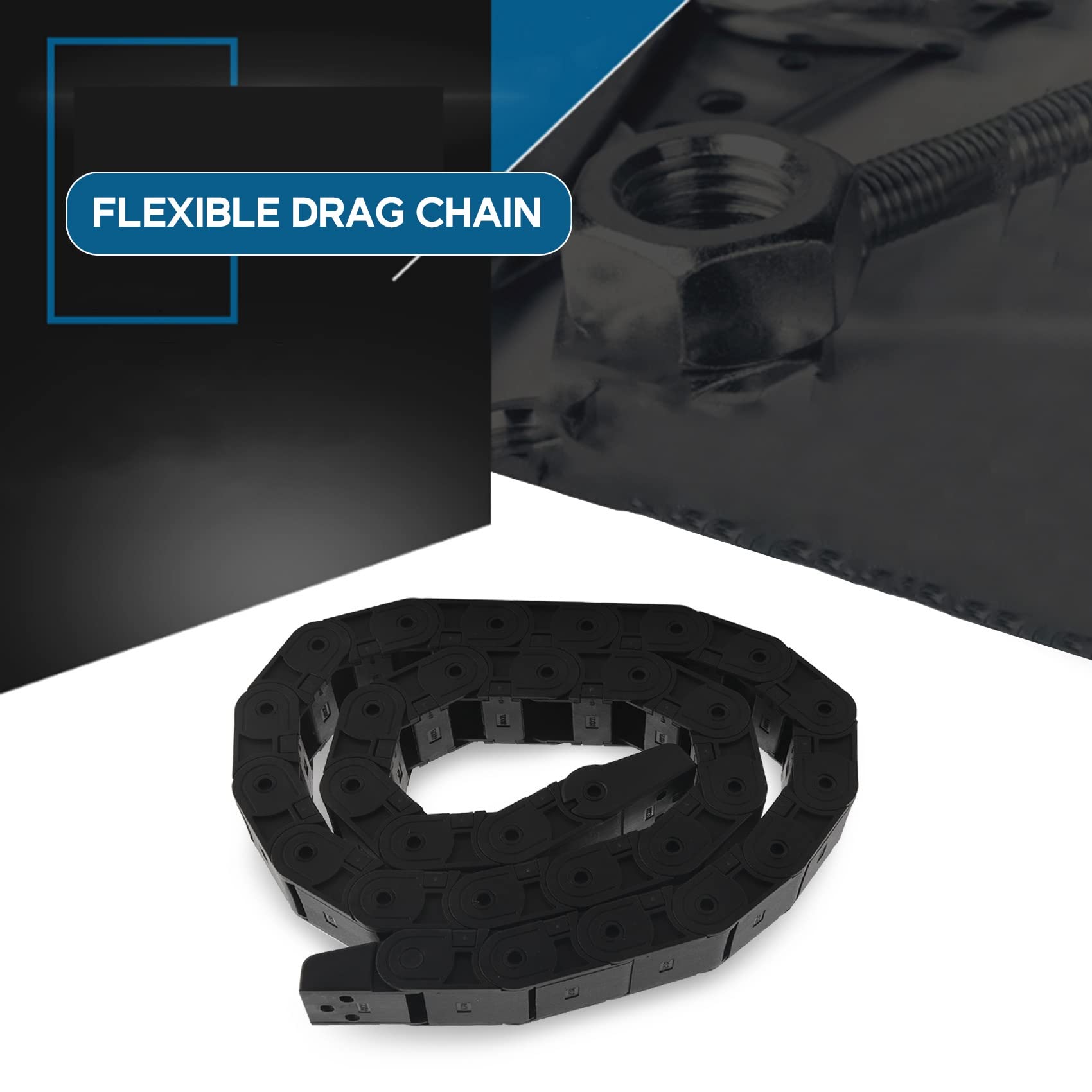 18 mm x 37 mm Schwarze Flexible Halboffene Kabelschleppkette 1M 39.4