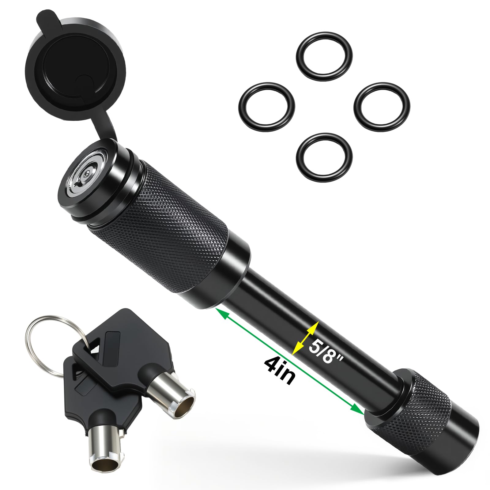 Photo 1 of Premium Trailer Hitch Pin Lock for Class III/IV 2.5, 3 Inch Receiver - 5/8” Diameter, Anti Theft Hitches Accessories, Anti Rattle Tongue Locking for Truck, Boat, RV Trailers (Black, 4 Inch Length)
