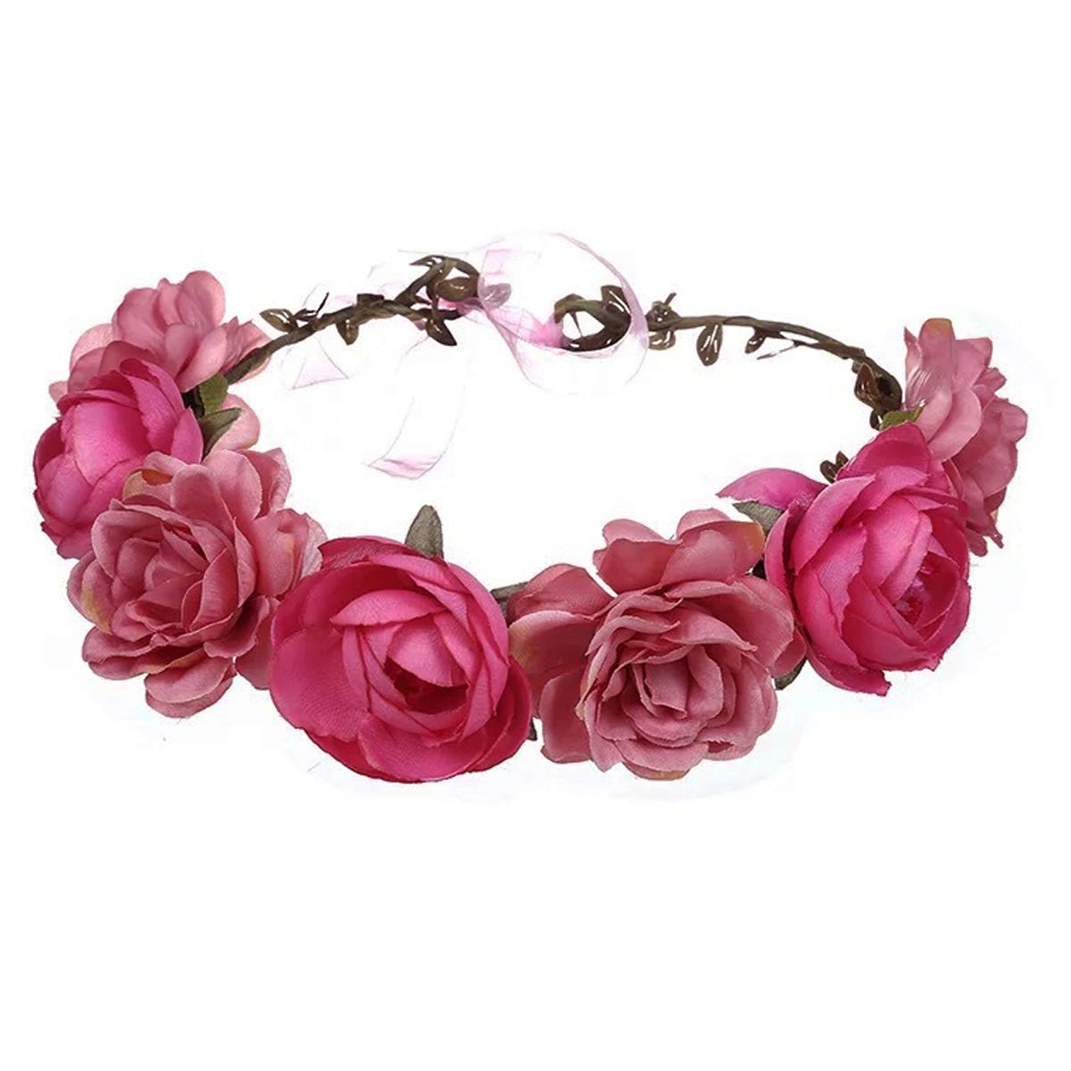 M Meinadily Flower Crown for Girls Women, Flower Girl Headpiece, Flower Crown Headband for Bachelorette Party Wedding Halloween Christmas Festival Party Photography