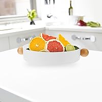 Vista 2 de Cabilock Bandeja de madera maciza Placa de fruta redonda Bandeja de almacenamiento decorativa