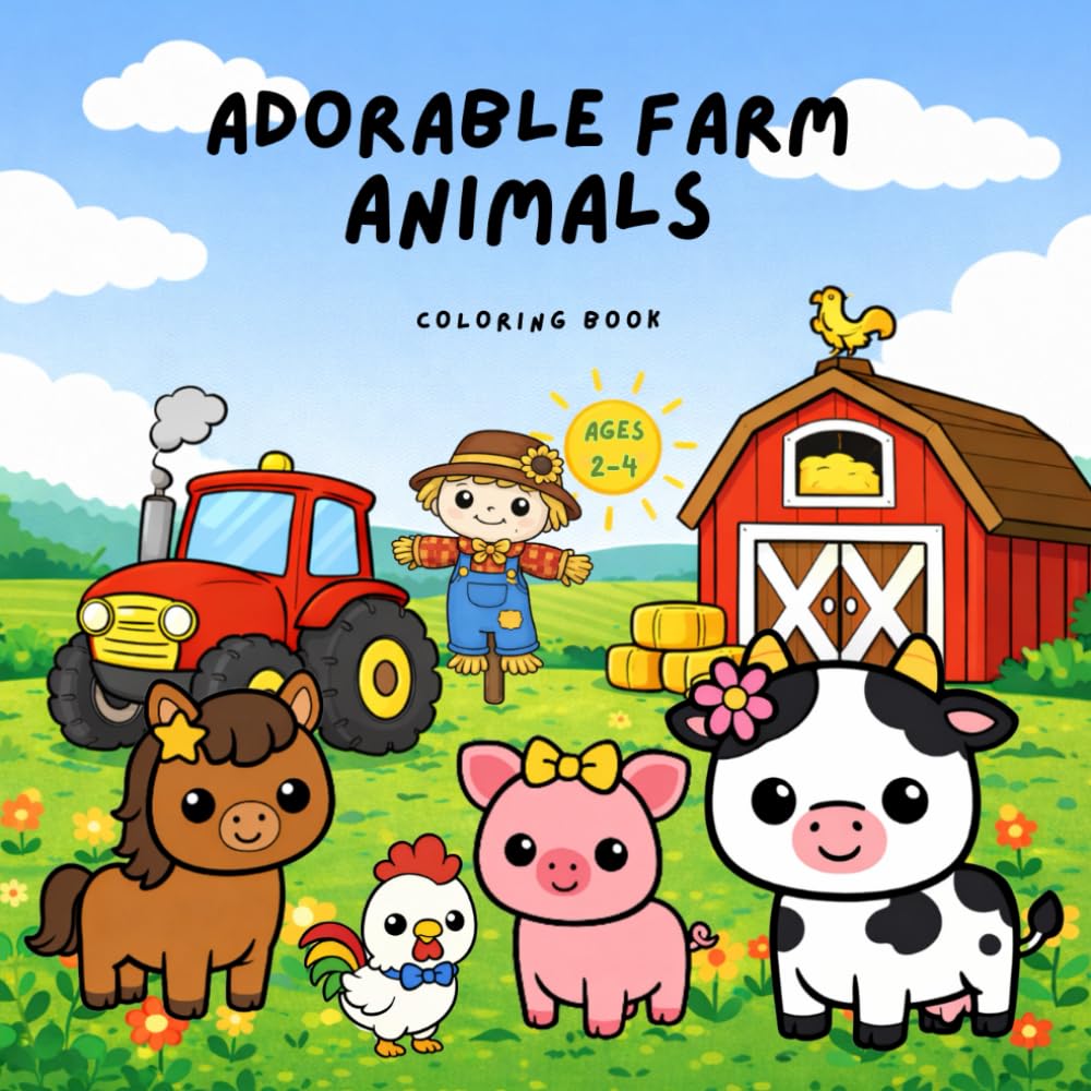 Adorable Farm Animals: Coloring Book for toddlers