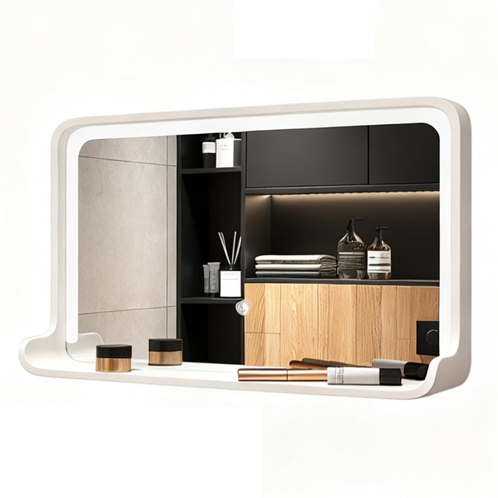 SXFSDOU Illuminated Bathroom Mirror with Touch Switch Dimmable 3 Light Colors Cosmetic Vanity White 50x70cm/20x28in - Perfect for Modern Bathrooms