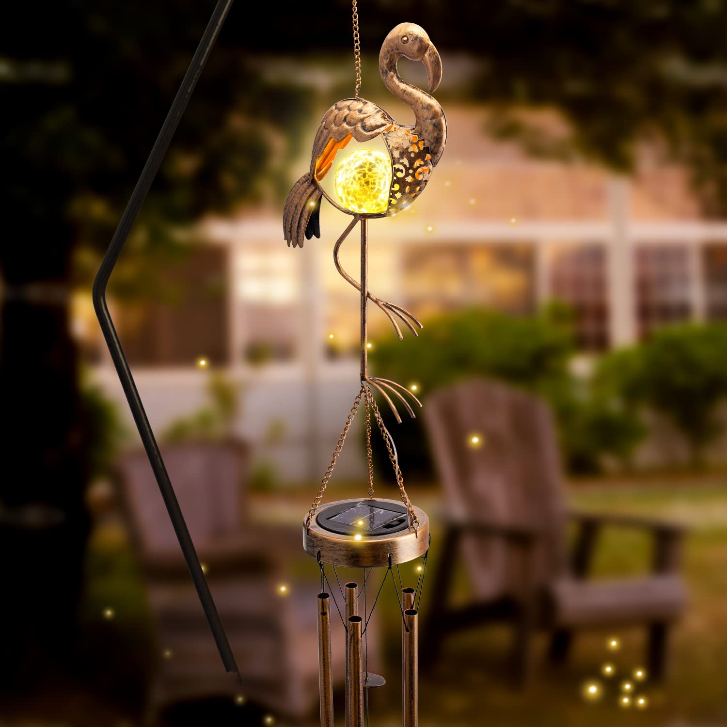 Carillon éolien Solaire Flamant Rose - Décoration Jardin Extérieur - Cadeau Femme Pour Maman Ou Mamie