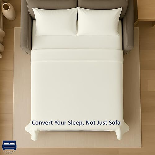 Miniatura 6 de Cottingon Juego de ropa de cama para sofá cama, tamaño matrimonial de 6 pulgadas, 4 piezas, color marfil