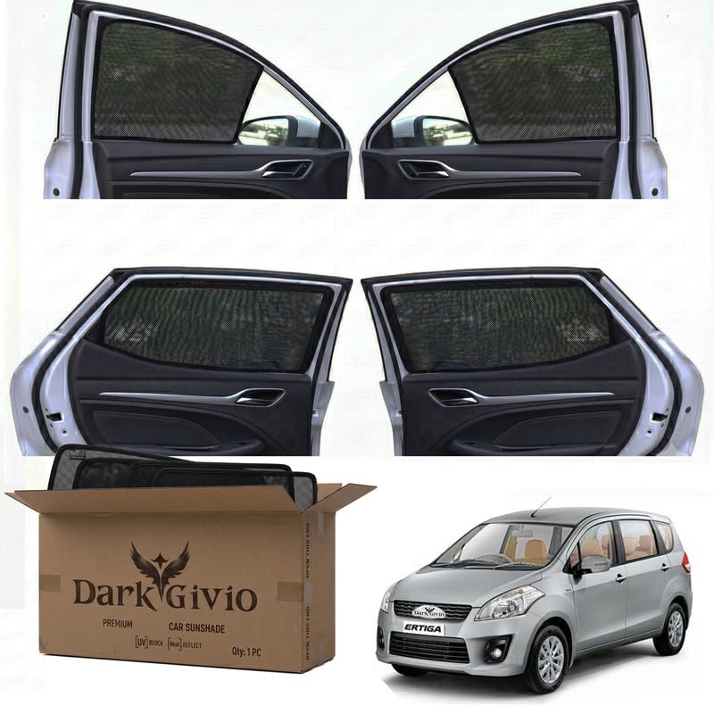 Image of Car Window Sun Shade Protector for ERTIGA (2012 17) | Exact Fit Non-Magnetic Half Cut Sunshade (Set of 4 /6) | UV Blocker Side Window Car Curtains & Interior Accessory
