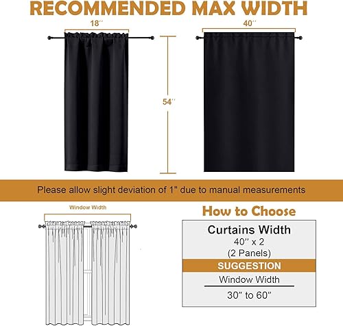 Miniatura 9 de Aiyufeng Cortinas opacas cortas negras de Halloween para dormitorio, juego de 2 paneles de 54 pulgadas de largo, aislamiento térmico sólido,