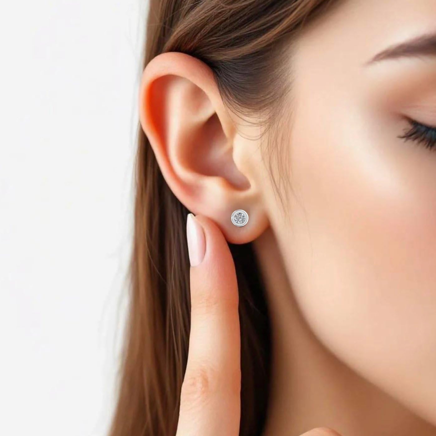 14K Gold Bezel Set Ladies Natural Diamond Stud Earrings for Women (0.25 Carat)