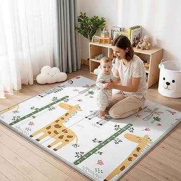 Baby Play Mat,Foldable Baby Floor Mat, 0.8Thick Baby Play Mats for Floor, Reversible&Non-Slip Crawling Mat for Infants and Toddlers, 59x59 Playpen Mat,Giraffe Play Mat for Babies 6-12 Months