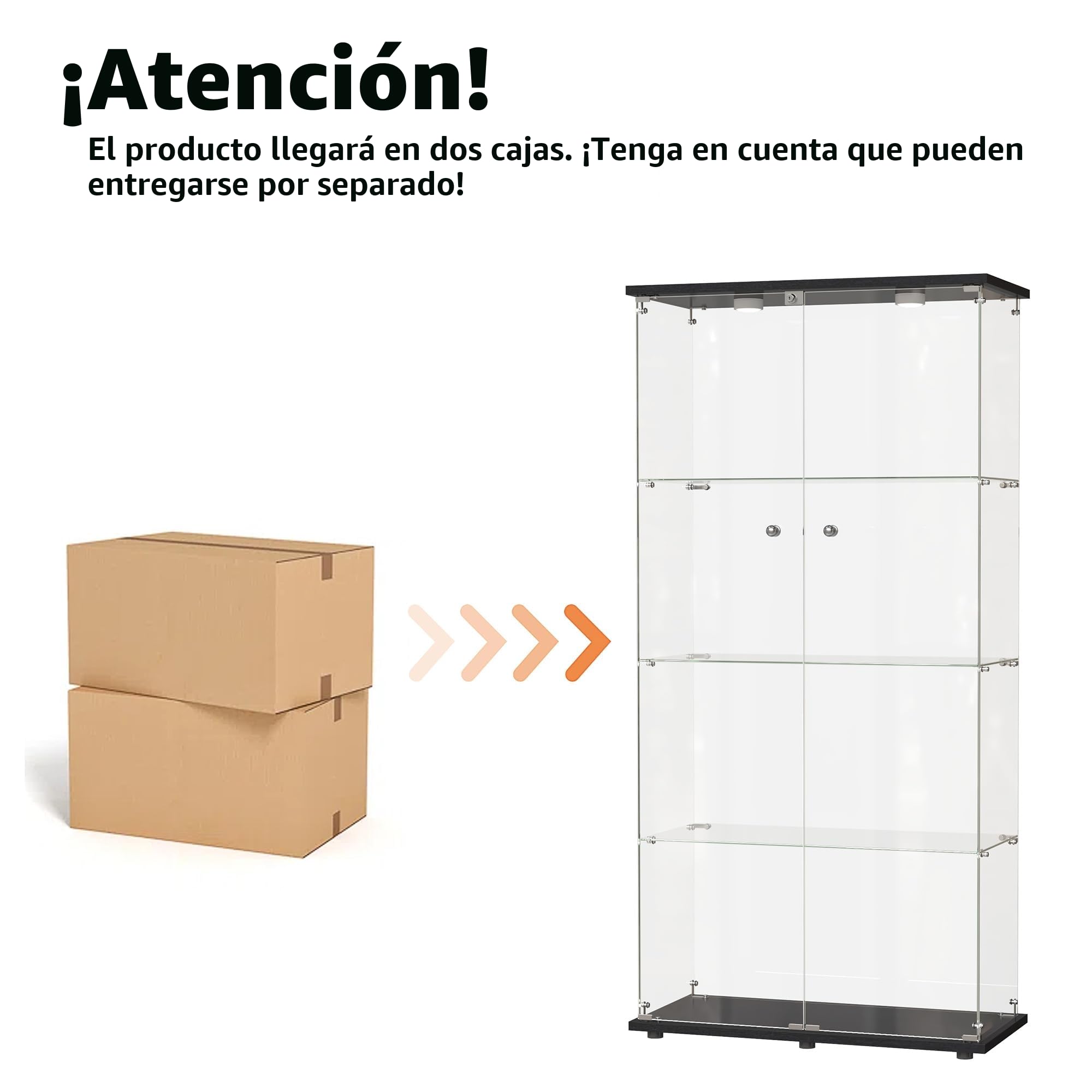 Vitrina de Cristal,164x80.5x36.5cm,Vitrina Expositora para Colecciones con 4 Estantes 2 Puerta con Cerradura,Gabinetes de Vidrio para Salón Dormitorio,Pasillo,Vitrina Cristal,Negro