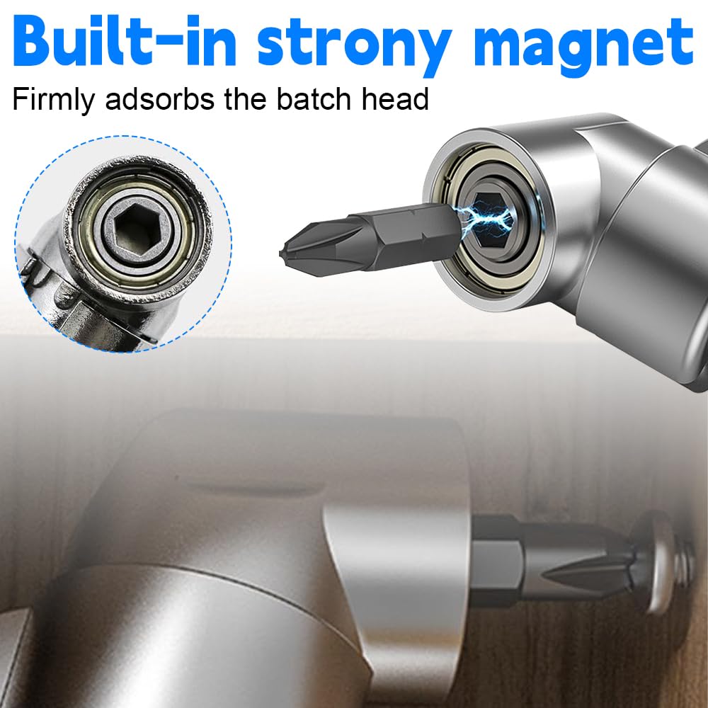 12 Pièces Renvoi D'Angle Visseuse Kit, 105 Degree Right Angle Drill Adapter, Corner Tool Screw Hub with Multi-function Bend Screwdriver Bit, 1/4" Hex Shank Driver Angle Drill Attachment