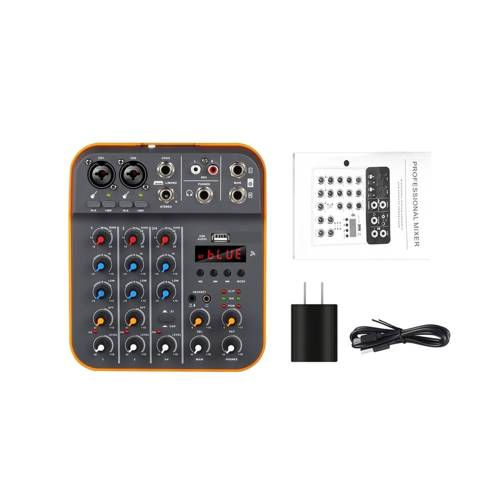 Mezclador de audio, Mezclador de audio Fuluode V4 Consola mezcla sonido USB Grabación por computadora Alimentación fantasma 48 V Retardo Repetición Efecto 4 canales