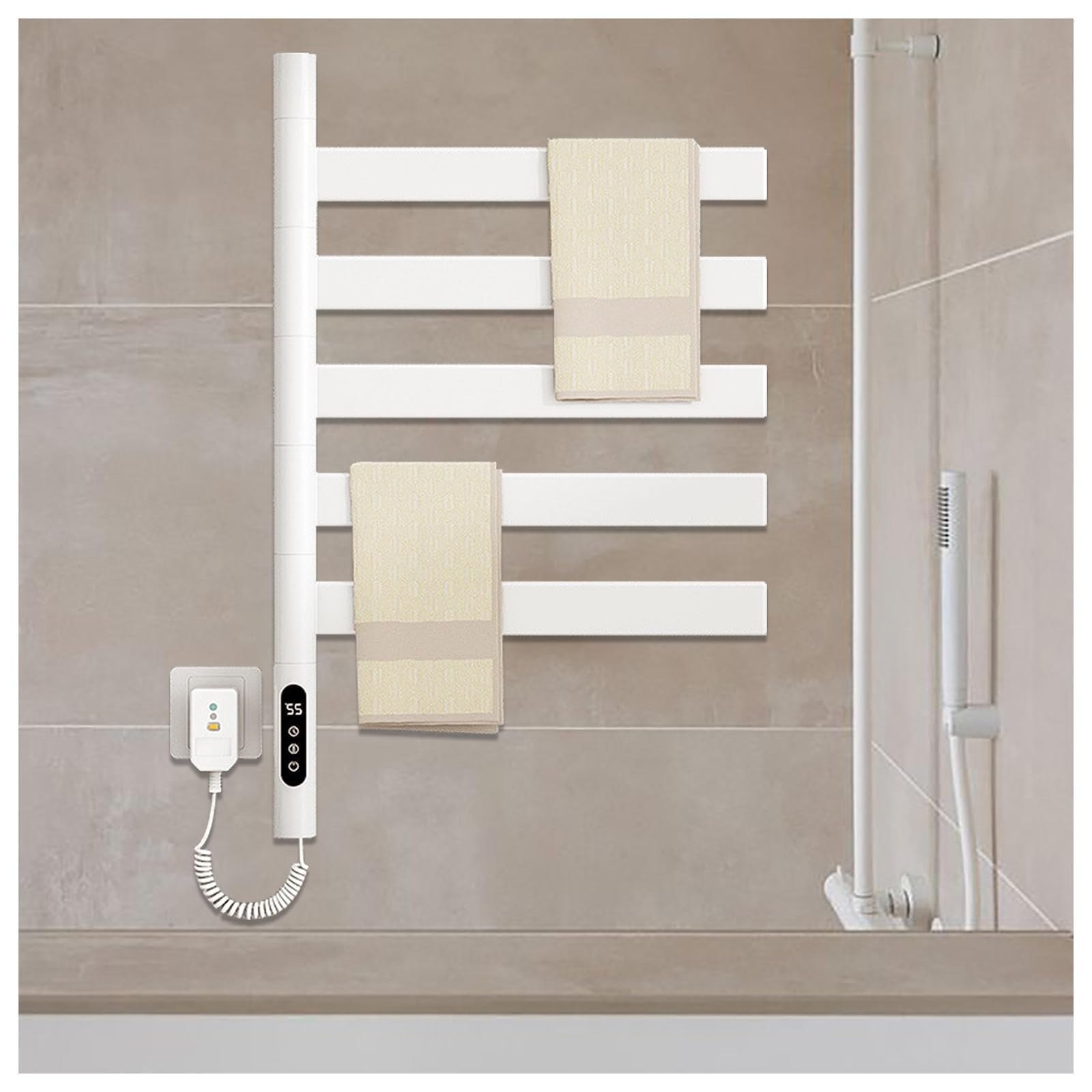 Toalleros calefactados giratorios 180 con temporizador LED y temperatura constante para baño
