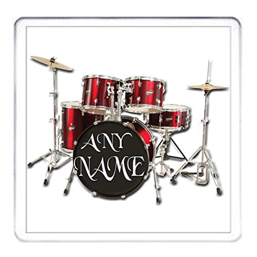 Kazmugz Red Your Name Here Personalised Drummer Gift Coaster Personalised Drum Kit Drummer Music Rock Band Novelty Gift Coaster, Drinks Mat, Table Protector For Your Tea Or Coffee Cup.