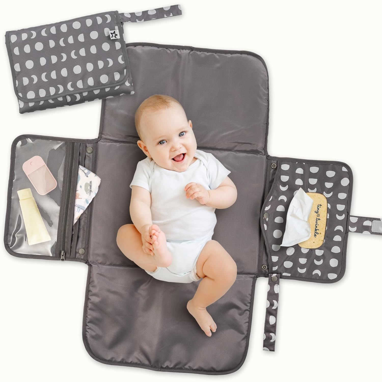 Tiny Twinkle Portable Diaper Changing Pad-Foldable Waterproof Changing Mat&Portable Changing Pad for Travel,Baby Changing Station with Smart Wipes Pocket&Storage (Luna)
