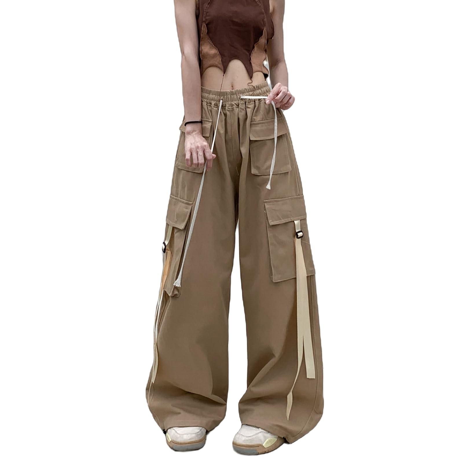 Women Baggy Cargo Pants Goth Harajuku Trousers Casual Y2K Streetwear with Pockets
