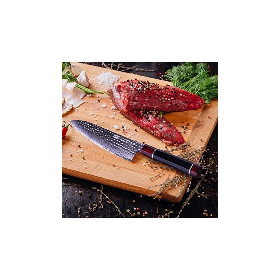 FINDKING Eternity Series Japanese Chef Knife with ABS sheath, Professional Kitchen Knife, 9Cr18MoV Damascus Steel Blade, Resin Octagonal Handle, Sharp, for Meat Cutting, 8 Inches