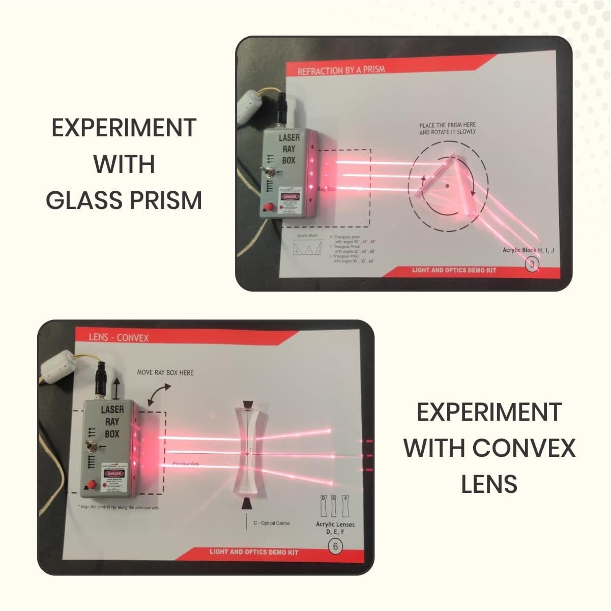 Light and Optics Demo Kit | Physics Educational Experiment Set for Students & Teachers | Optical Lens, Prism, Mirror, Laser Ray Box with Carry Case