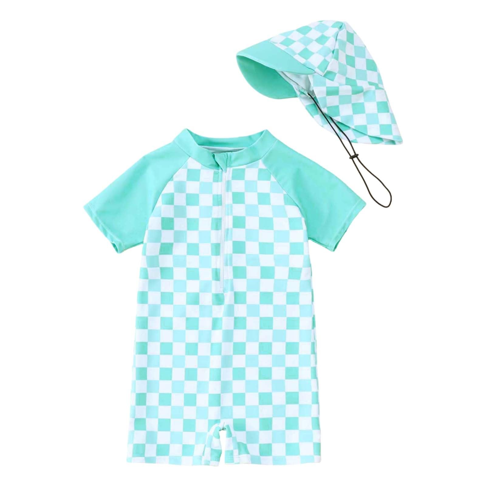 Kinderzwembroek 2026, babybadpak voor jongens en meisjes, eendelig, gestreept, met ritssluiting, ademend, zonwering, uv-badkleding, lichtblauw, 0-3 Maanden