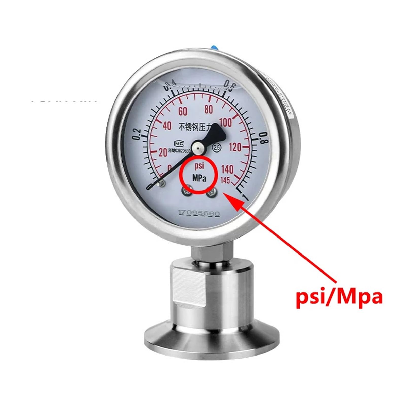 Manómetro, Manómetro de diafragma acero inoxidable SS316L TC50.5mm/64mm Bar/psi y Psi/mpa(TC 50.5mm,0-16bar)