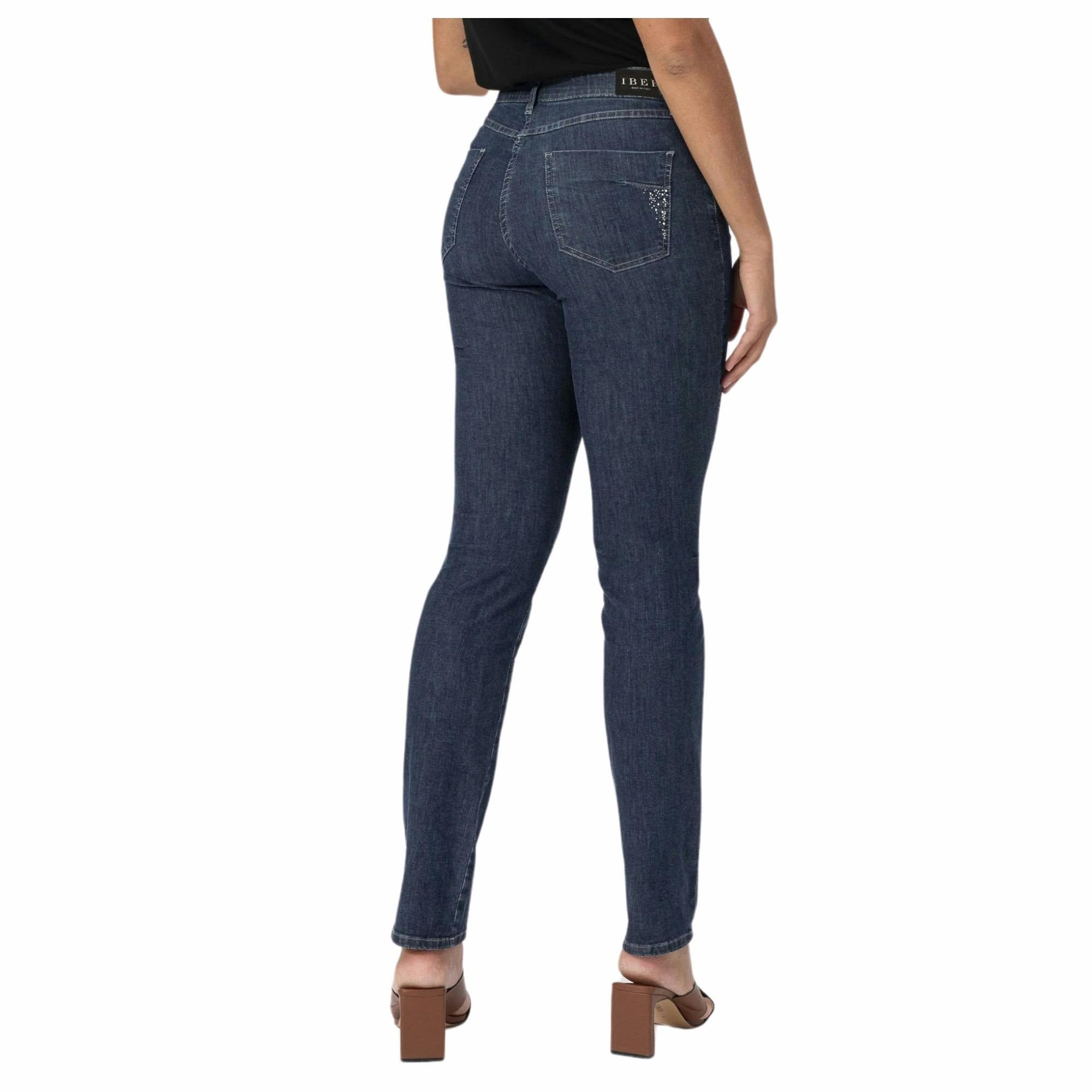 SAGGIO Iber Jeans Denim Virtual Elasticizzato Gamba Dritta con Dettaglio Strass Modello Leggero Comodo Donna Profumatore