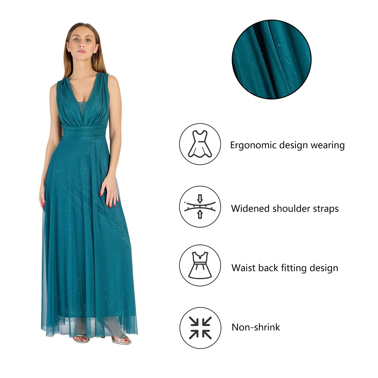 Abito Lungo Elegante Donna con Stola Coordinata, Scollo a V, – Vestito da Cerimonia Made in Italy