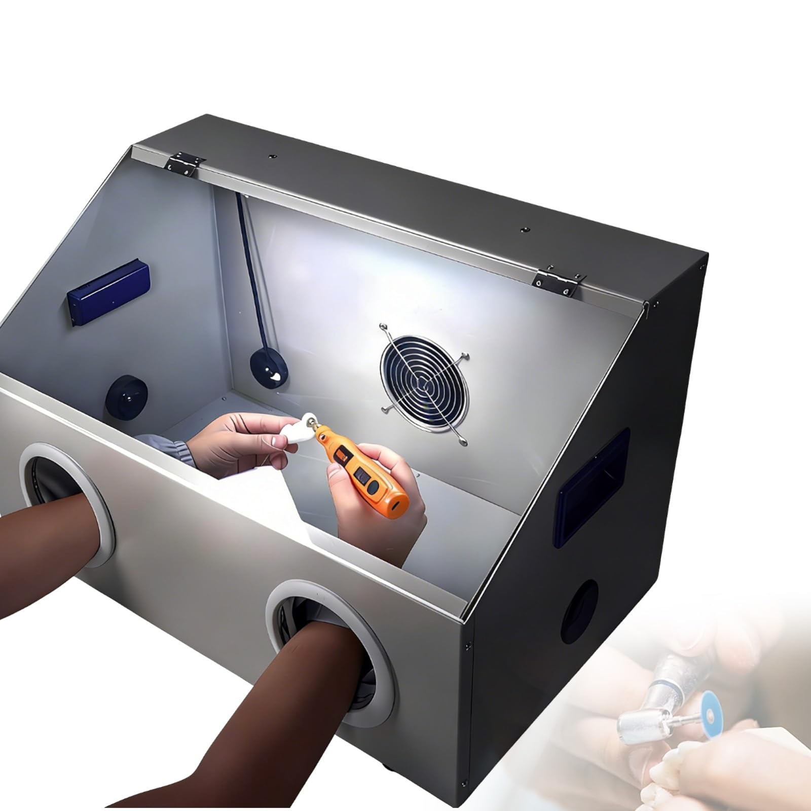 Caja Colectora De Polvo, Caja De Lijado Y Pulido Con Ventana Transparente, Ventilador 2800 RPM Y Cubre Polvo Acrílico Para Grabado, Pulido Y Taladrado Joyería Y Madera