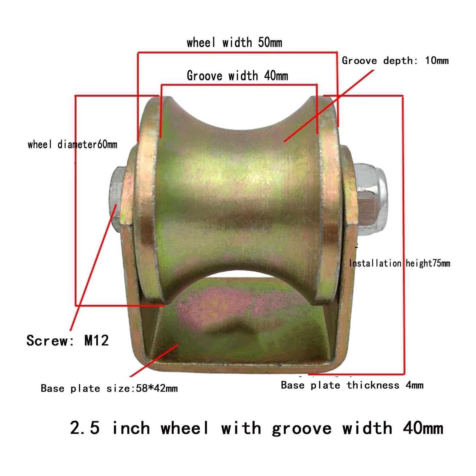 Rundrohr U-förmiges Schienenrad U-förmiges Drahtseillager Führungsrad Tragfähigkeit 500 kg (Size : U40mm)