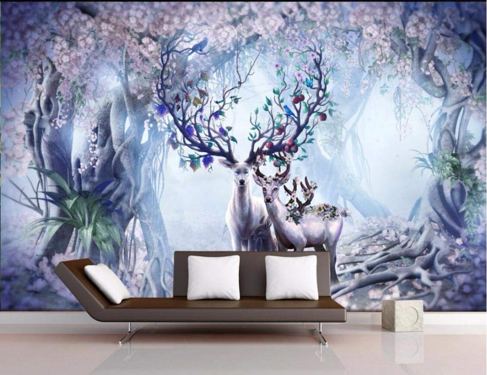 Papier peint mural nostalgique wapiti 350x245 cm pour décoration fond TV salon