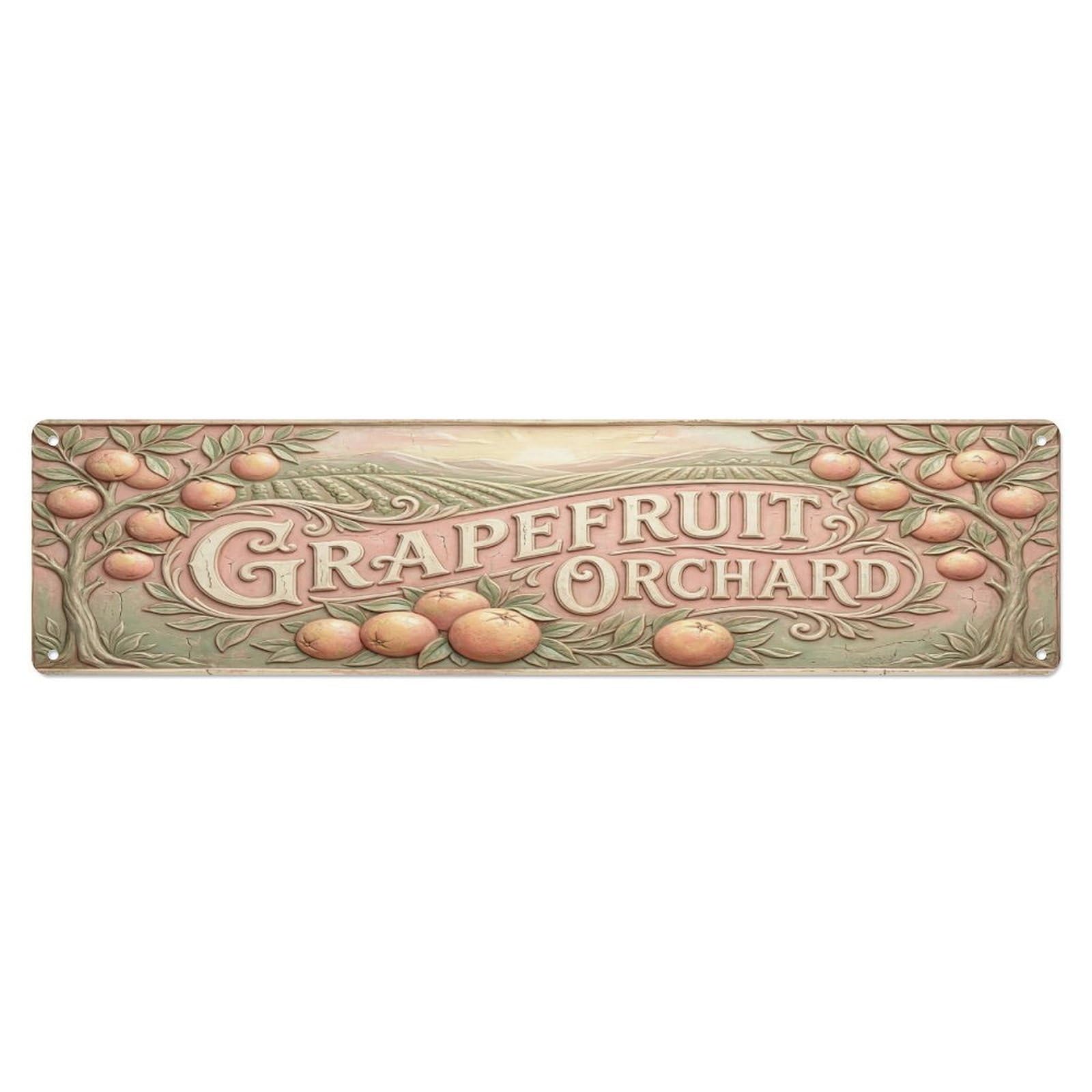 Olhnbad 4X16inch(10X40cm) Vintage Cottagecore Garden Grapefruit Orchard Relief Metal Tin Sign