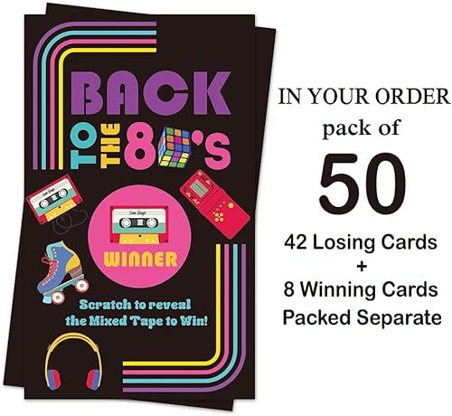 Miniatura 4 de Haizct Paquete de 50 tarjetas para raspar con temática de Back to the 80, consola retro mixta para baby shower, fiesta de cumpleaños, lotería, juego