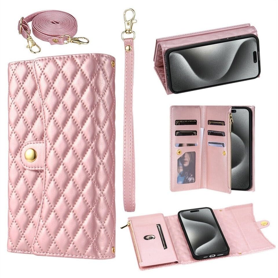 Étui portefeuille iPhone 14 or rose avec porte-cartes et clapet magnétique chic